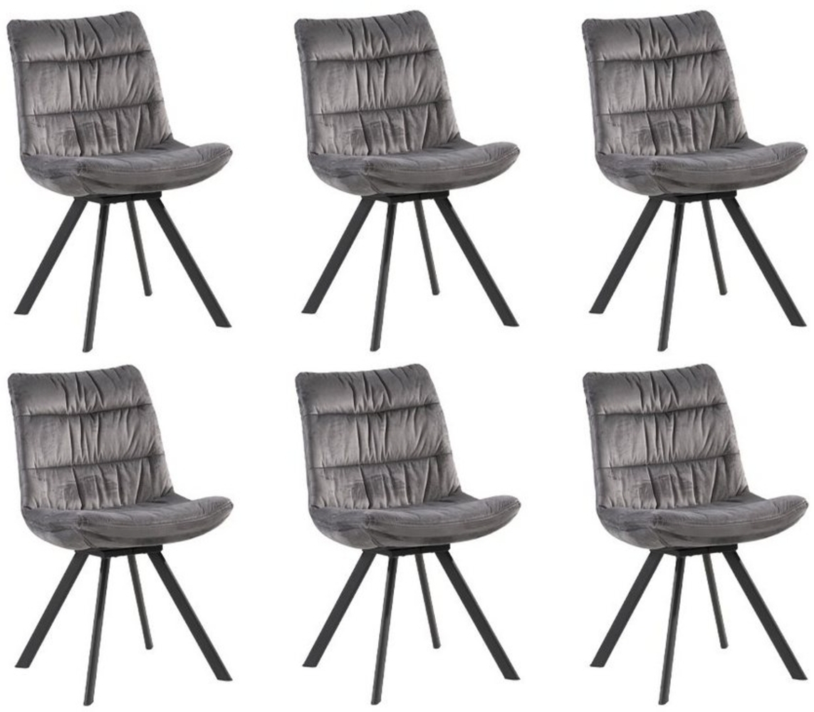 Home4You Polsterstuhl, 6er Set, Grau, Samt, Metallgestell, mit Falten-Steppung Bild 1