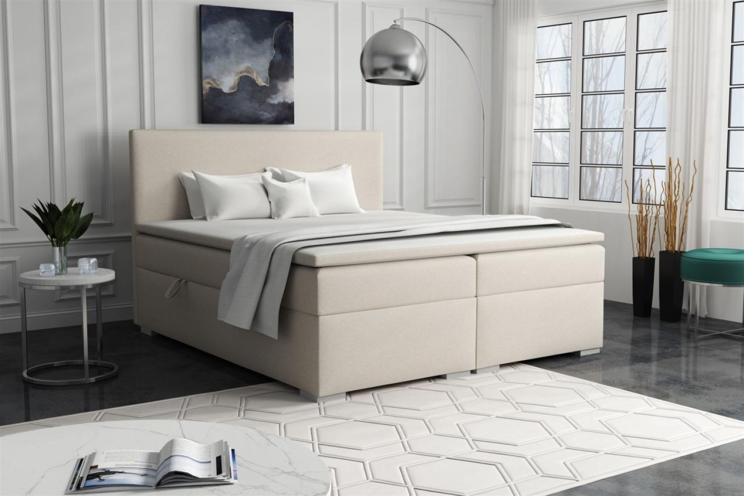 Boxspringbett Schlafzimmerbett SOREL 180x200cm Stoff Aragon Beige Bild 1