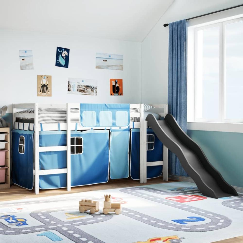 vidaXL Kinderhochbett mit Vorhängen Blau 80x200 cm Massivholz Kiefer 3309069 Bild 1