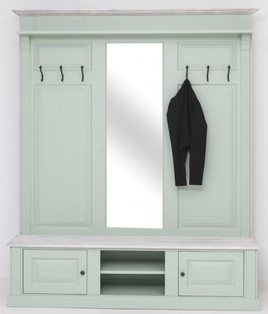 Casa Padrino Landhausstil Garderobe Mintgrün / Grau 180 x 41 x H. 210 cm - Massivholz Garderobenschrank mit Spiegel - Massivholz Garderobenmöbel - Landhausstil Garderobenmöbel Bild 1