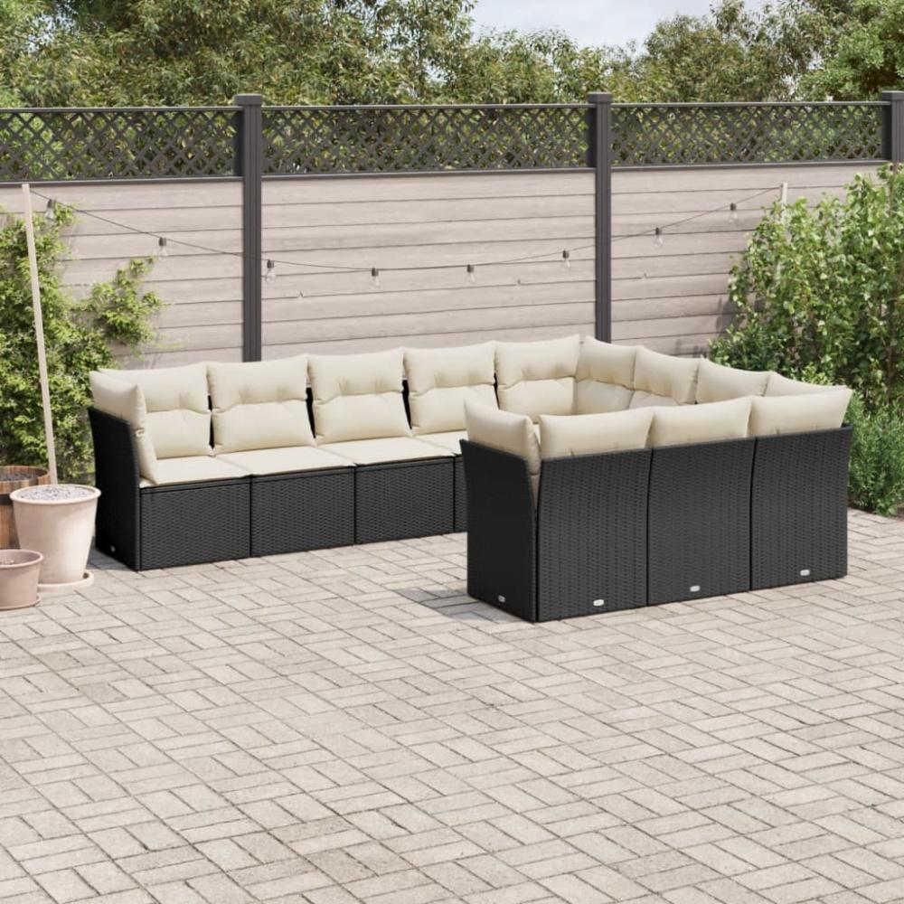 vidaXL 10-tlg. Garten-Sofagarnitur mit Kissen Schwarz Poly Rattan 3218216 Bild 1