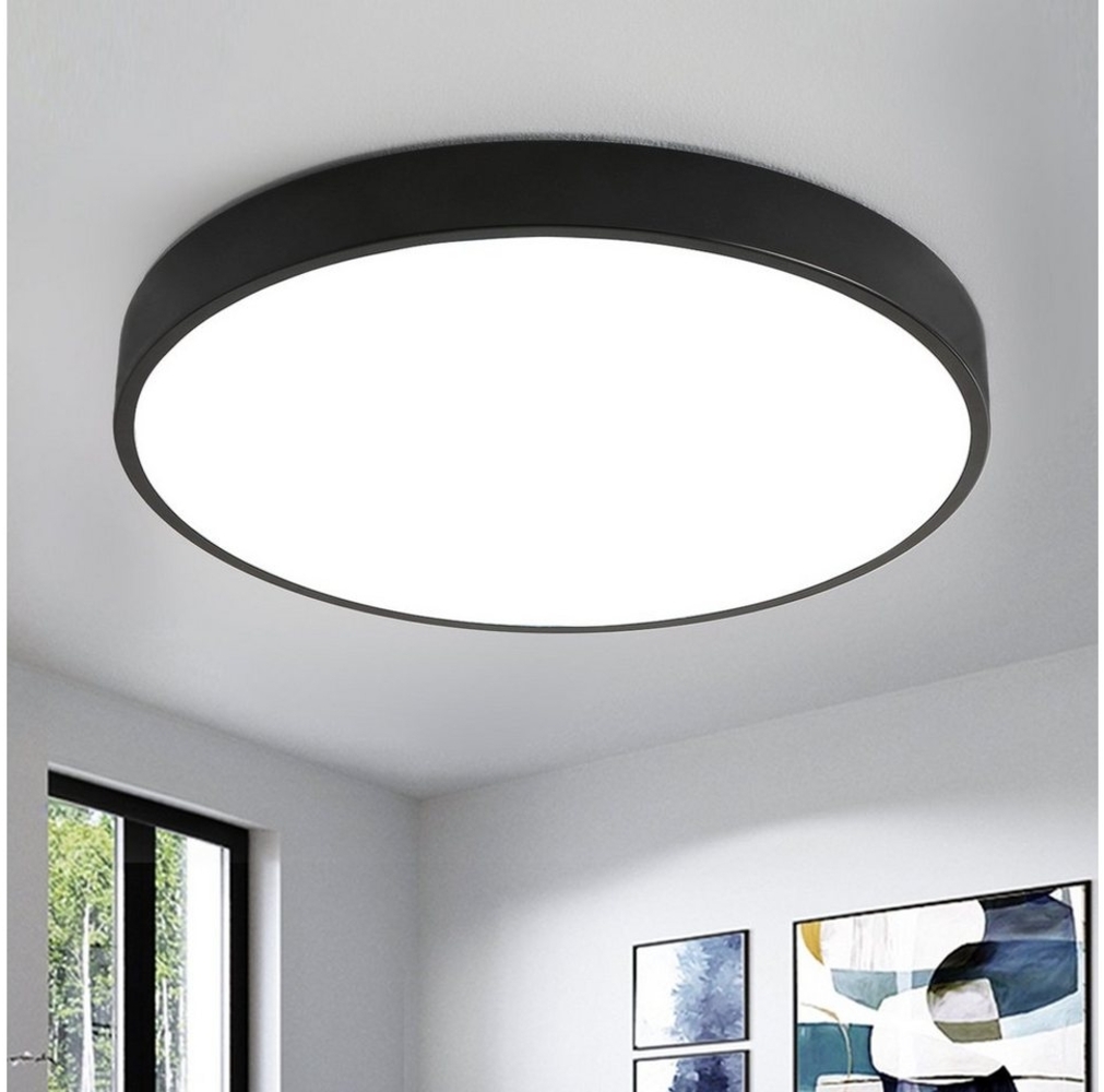 Style home 48W Deckenleuchte LED Deckenlampe Ø50x4cm, Warmweiß 3000K, Ultraslim Runde Lampe aus Metall, für Wohnzimmer Schlafzimmer Büro Küche Diele Flur (Schwarz) Bild 1