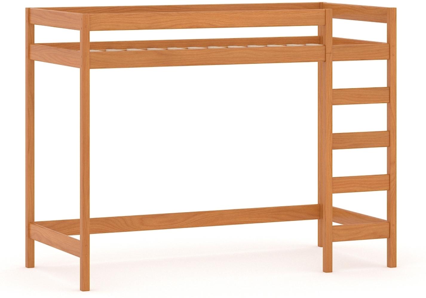 WNM Group Hochbett mit Leiter LUKI - Kinderbett mit Rausfallschutz und Lattenrost - Absturzsicherung Hochbett - Jugendbett - Kinderhochbetten - Teak - 80 x 160 x 160 cm Bild 1