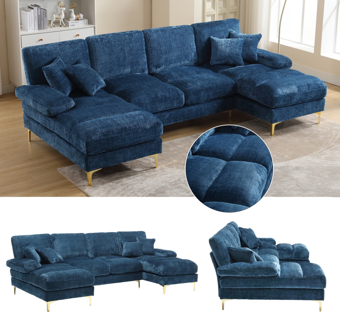 LVHOM Loungesofa 272x136x88 cm, 4-6 Personen, 6-Sitzer Chenille U-Shape Sektionssofa/Modulares Sofaset/Schlafsofa/Ecksofa/Relaxliege Bild 1