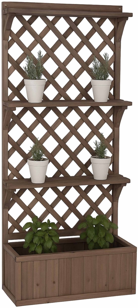 Hochbeet HWC-P69, Pflanz-/Blumenkasten Pflanzkübel Rankgitter Spalier Ablagefläche Holz FSC® 177 x 77 x 33 cm ~ braun Bild 1