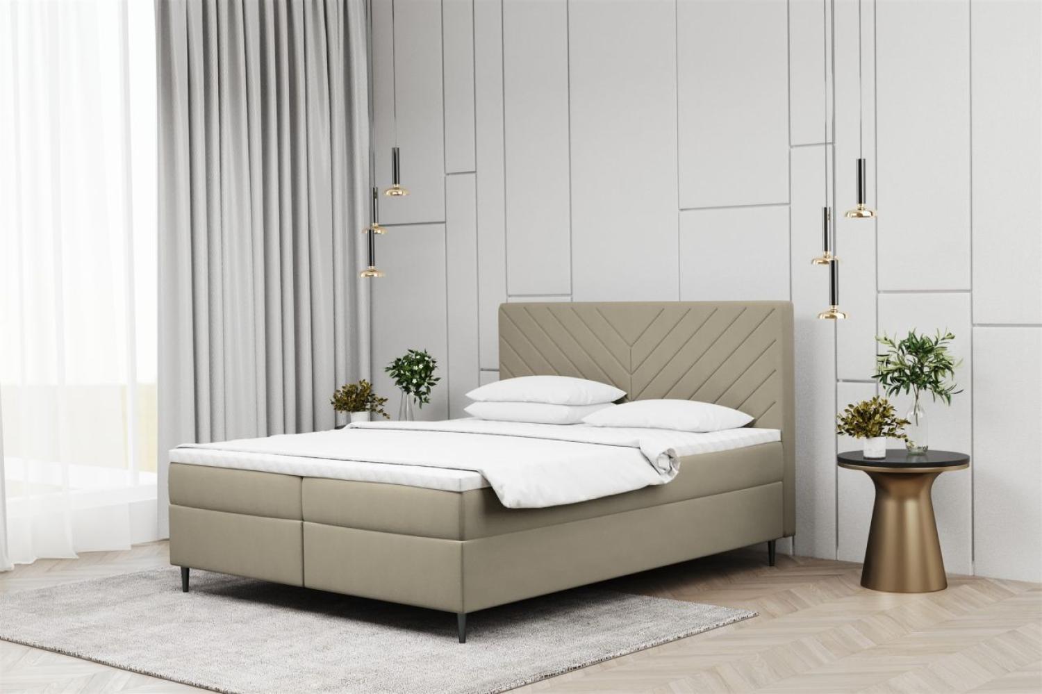 Boxspringbett Schlafzimmerbett BONITA 140x200cm in Stoff Matt Velvet Beige Bild 1