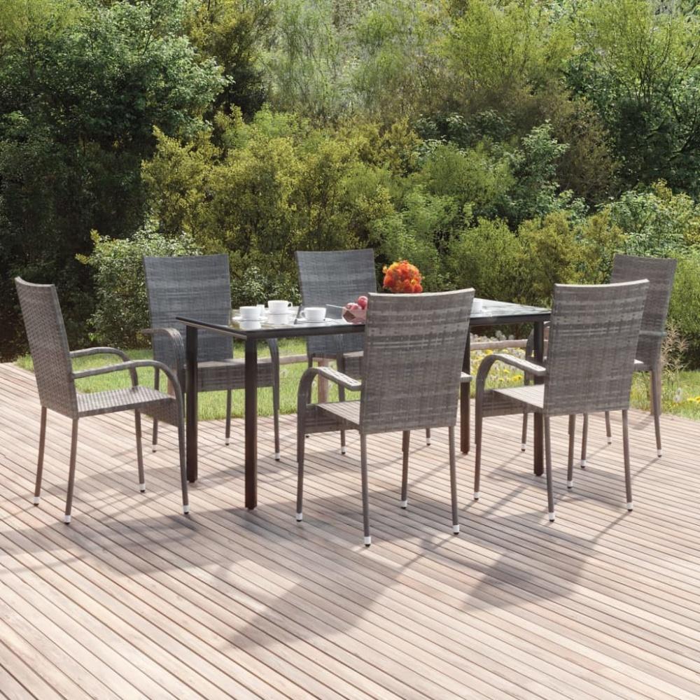 vidaXL 7-tlg. Garten-Essgruppe Grau Poly Rattan Bild 1
