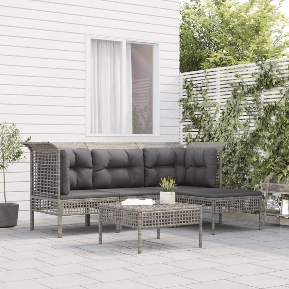 vidaXL 5-tlg. Garten-Lounge-Set mit Kissen Grau Poly Rattan 3187502 Bild 1