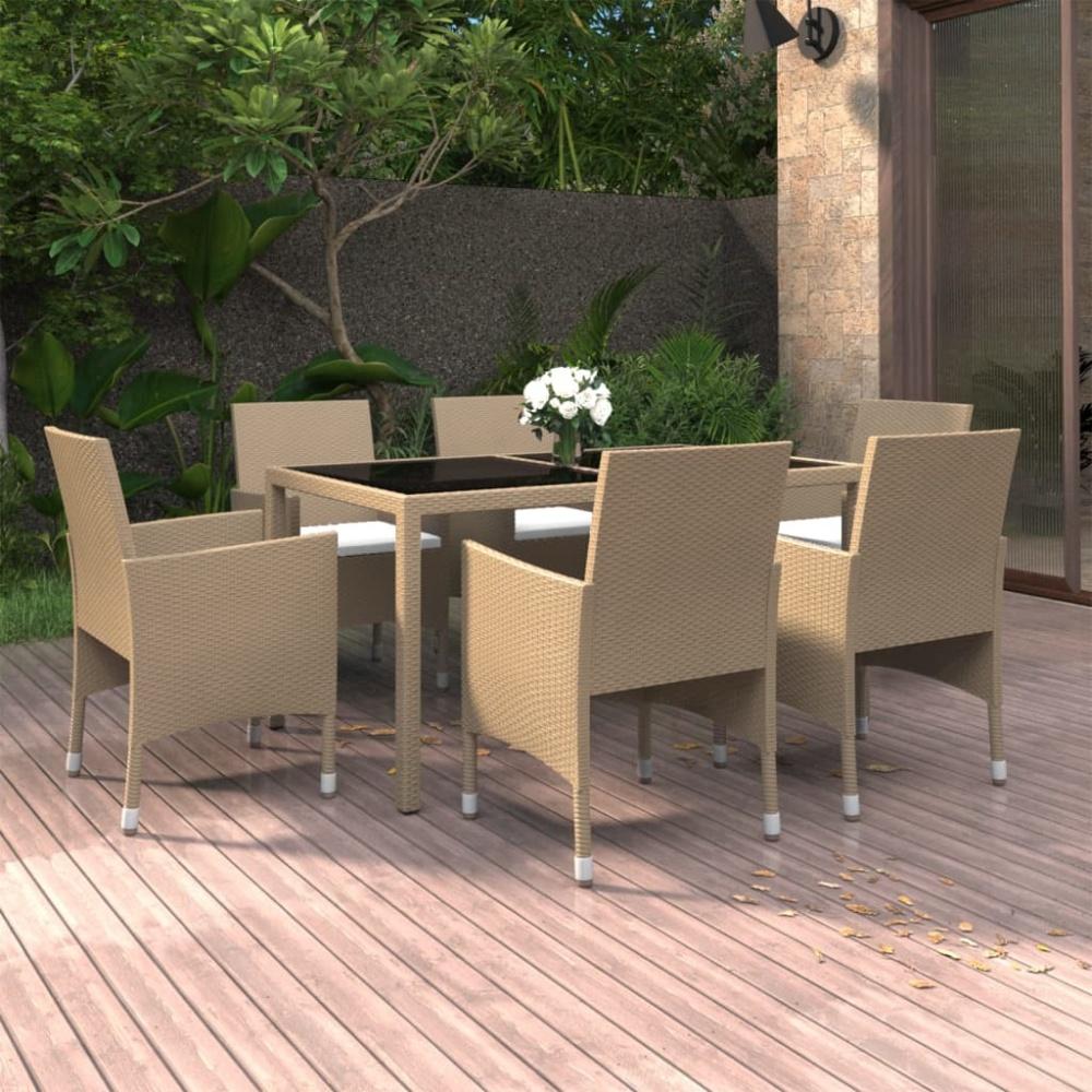 vidaXL 7-tlg. Garten-Essgruppe Poly Rattan und Hartglas Beige 3058430 Bild 1