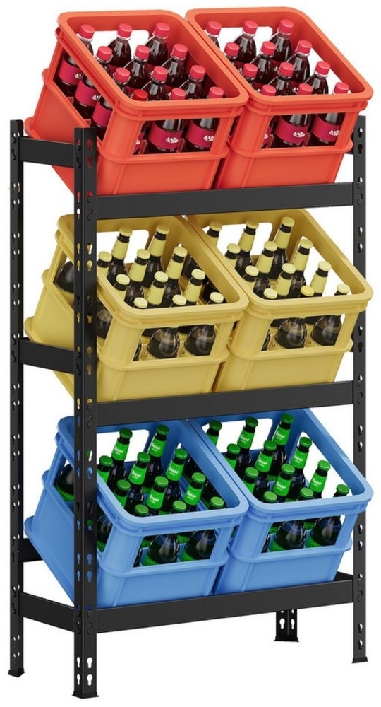 SONGMICS Getränkeregal, 3 Ebenen, Getränkekistenregal, jede Ebene bis 30 kg belastbar, Bierkistenregal, Stahl, Kistenständer, für Küche, Garage, tintenschwarz, GYL001B01 Bild 1