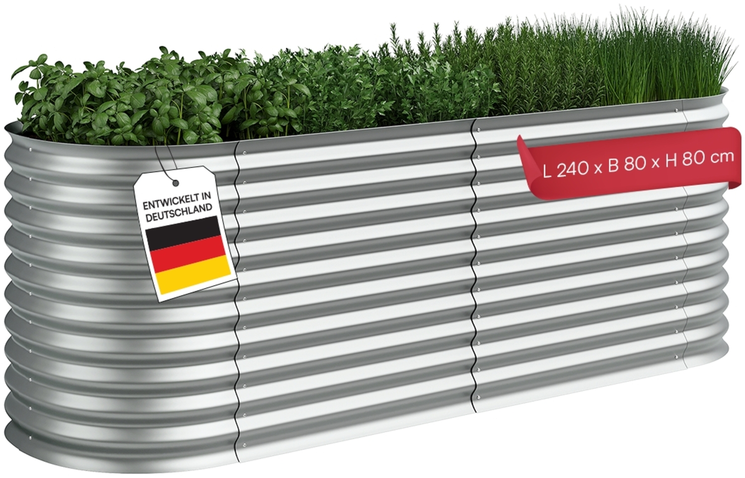 STEELSØN 'Hydra' Hochbeet, Metall, silber, 240x80x80 cm, wetterfest, mit offener Bodenstruktur Bild 1