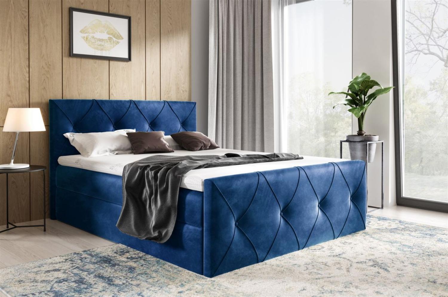 Boxspringbett Schlafzimmerbett LEWIS LUX 200x220cm in Stoff Fresh Blau Bild 1