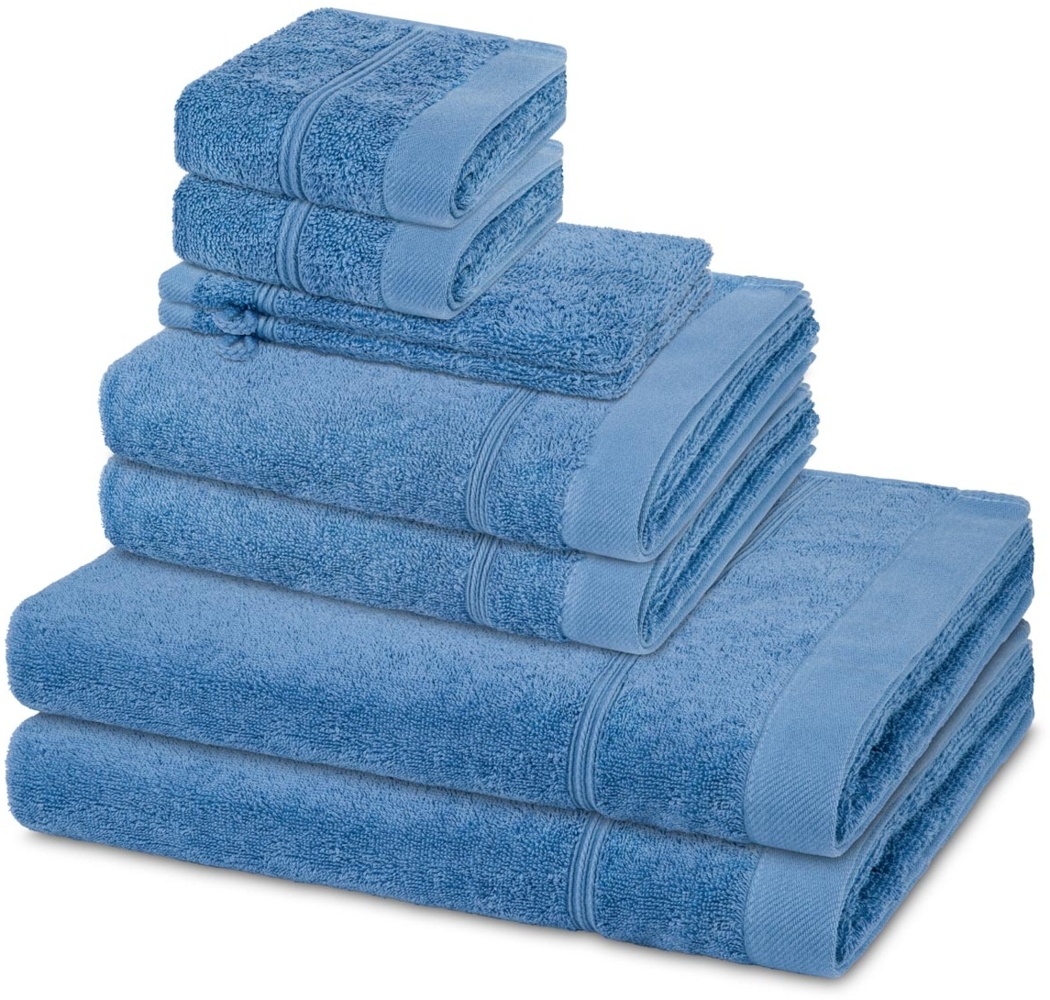 Ross Rubin 8 tlg. Frottier-Set - 2 X Handtuch (50 X 100cm), 2 X Duschtuch (70 X 140cm), 2 X Gästetuch (30 X 50cm), 2 X Waschhandschuh (16 X 22cm) - 480 - Kornblumenblau Bild 1