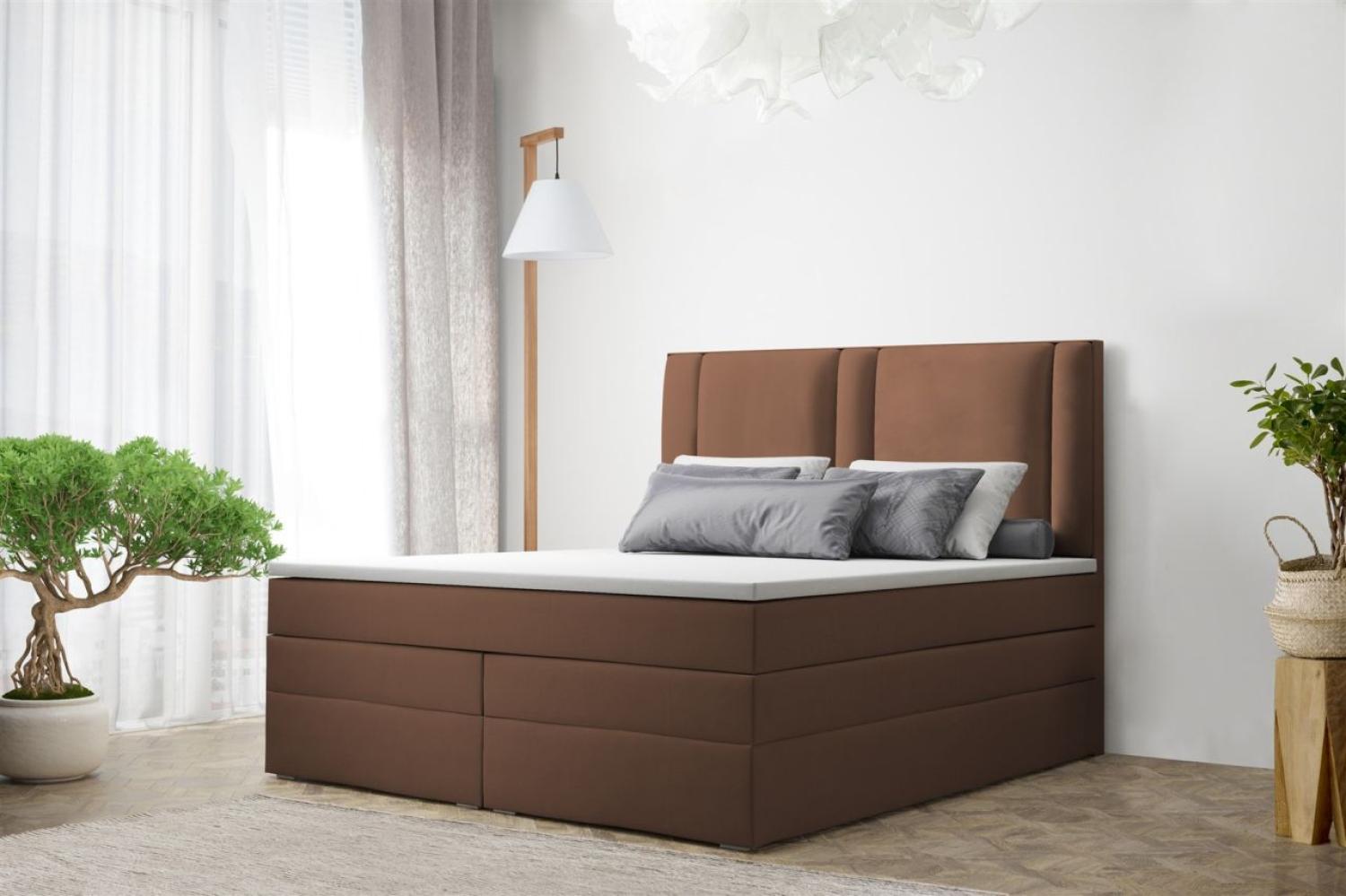 Boxspringbett Schlafzimmerbett CANDELA DELUX 160x200cm in Kunstleder Braun Bild 1