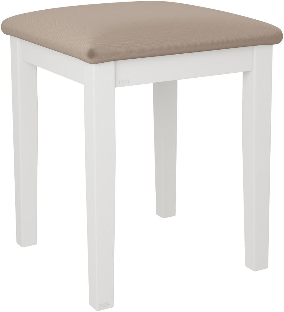 Hocker T3, Schemel bis 120 kg, aus Buchenholz, 36x36x47 cm (Stoff: Paros 02, Holzfarbe: Weiß) Bild 1