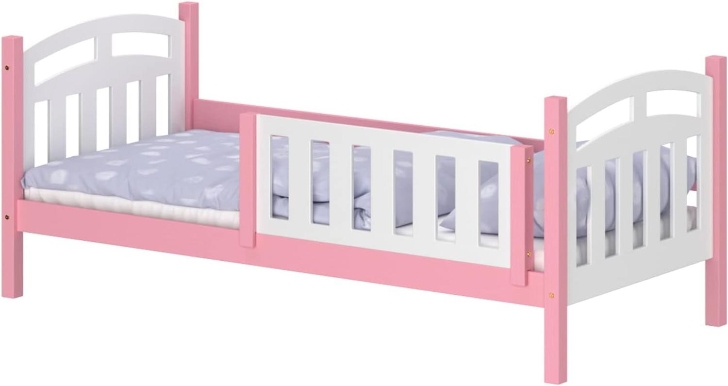 WNM Group Kinderbett fr Mdchen und Jungen Suzie - Jugenbett aus Massivholz - Hohe Qualitt Bett mit Rausfallschutz fr Kinder 180x80 cm - Rosa Bild 1