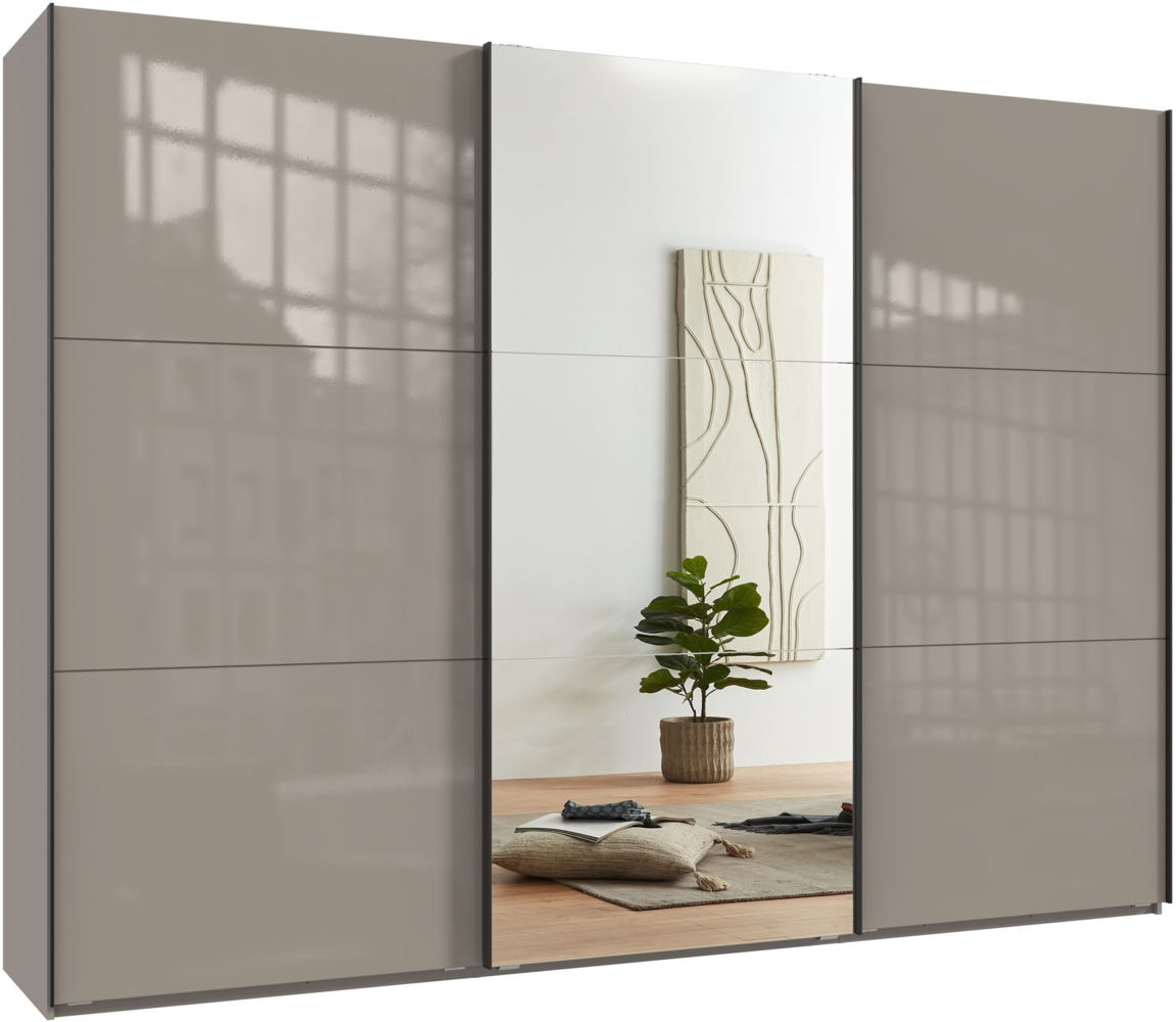 Schwebetürenschrank Kleiderschrank 300 cm Vollausst. Spiegel Glasfront Sand Grau Bild 1