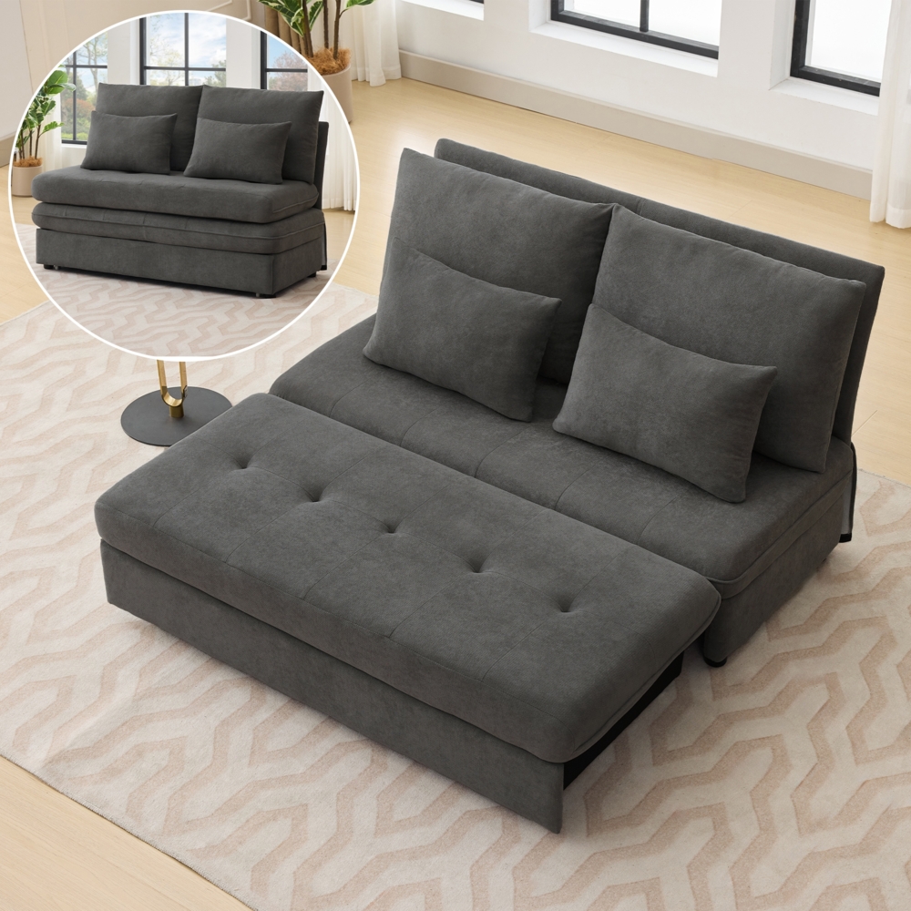 Merax Doppelsofa, Polstersofa, klappbares Schlafsofa,Schlafsofa mit Schlaffunktion, Chenille-Stoff, dicke Kissen, ausziehbare Aufbewahrungsbox, Grau Bild 1