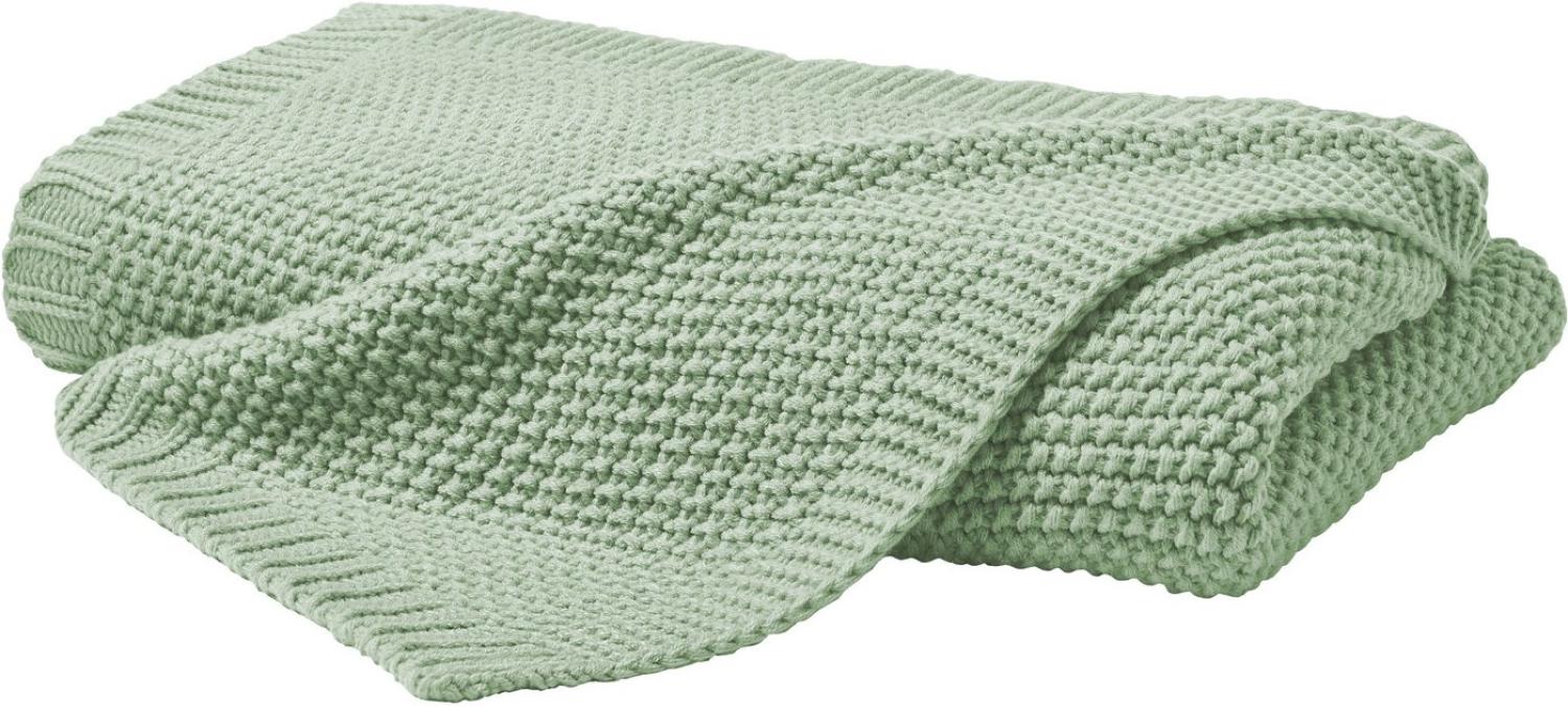 Hahn Primera Strickdecke Kuscheldecke Perlmuster 130x170 cm salbei 545001-513 Bild 1