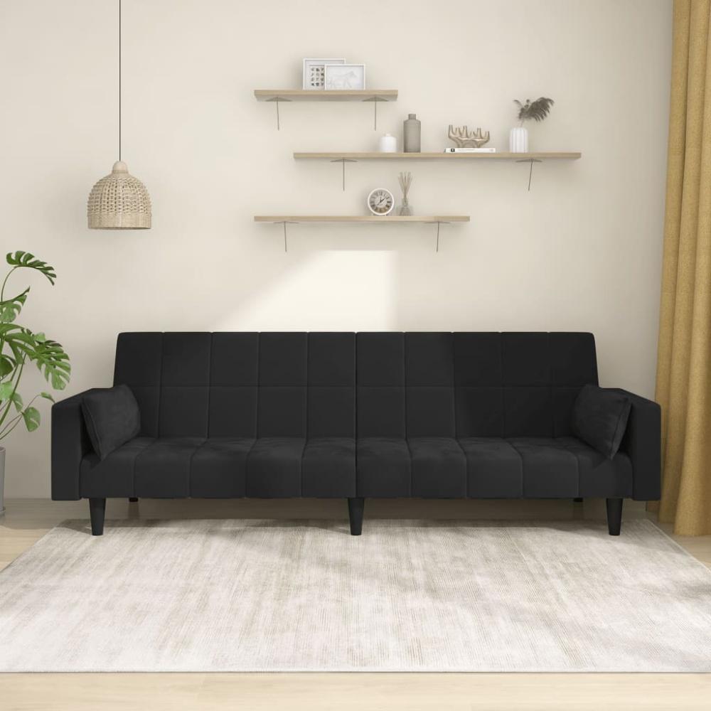 vidaXL Schlafsofa 2-Sitzer mit 2 Kissen Schwarz Samt Bild 1