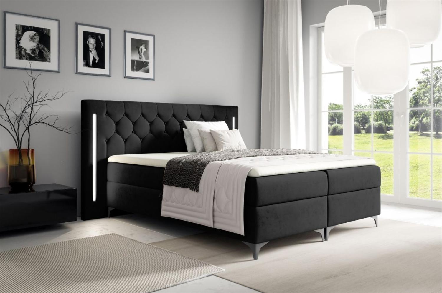 Boxspringbett Schlafzimmerbett ELODIE 160x220cm Schwarz inkl. Ambiente-LED Bild 1