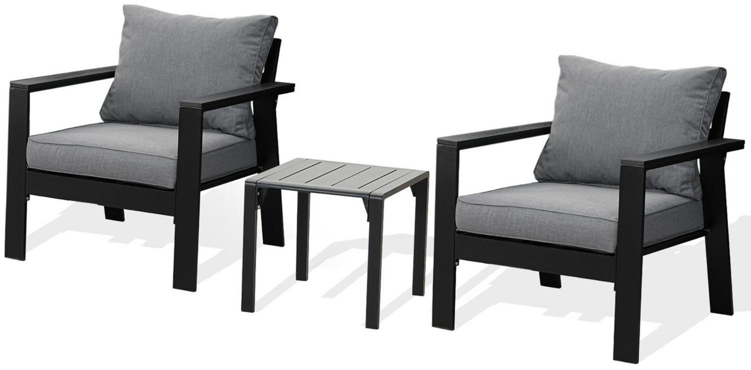 MeXo Gartenlounge-Set Gartenmöbel Set Aluminium Pulverbeschichtet, (Kleine Gartensitzgruppen, 3-tlg, 2 Gartenstühle, 1 Couchtisch, inkl. 4 Auflagen), Balkon Lounge Set für 2 Personen Bild 1