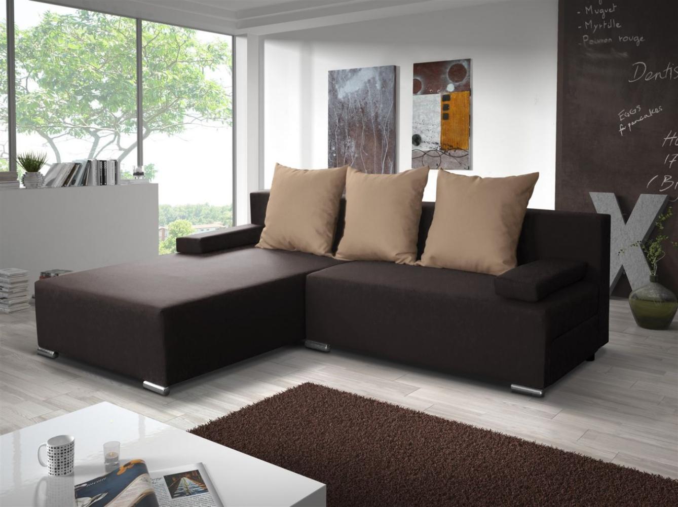 Ecksofa Sofa LUCY mit Schlaffunktion Braun / Cappuccino Ottomane Links Bild 1