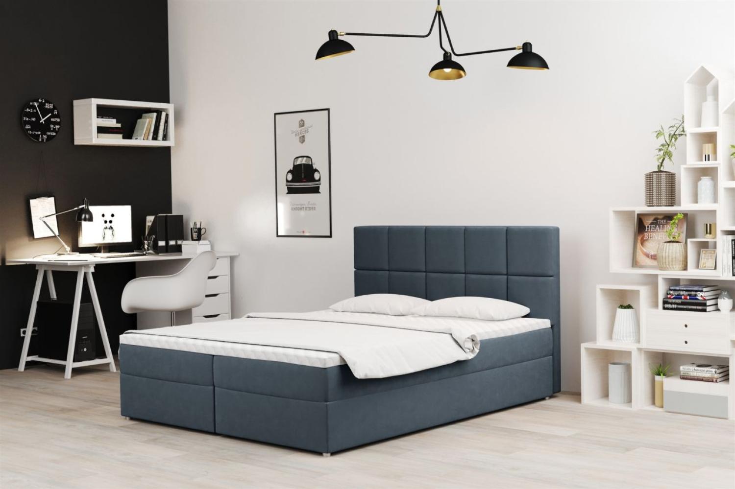 Boxspringbett Schlafzimmerbett FRASCO 200x200cm in Stoff Soro Blau Bild 1