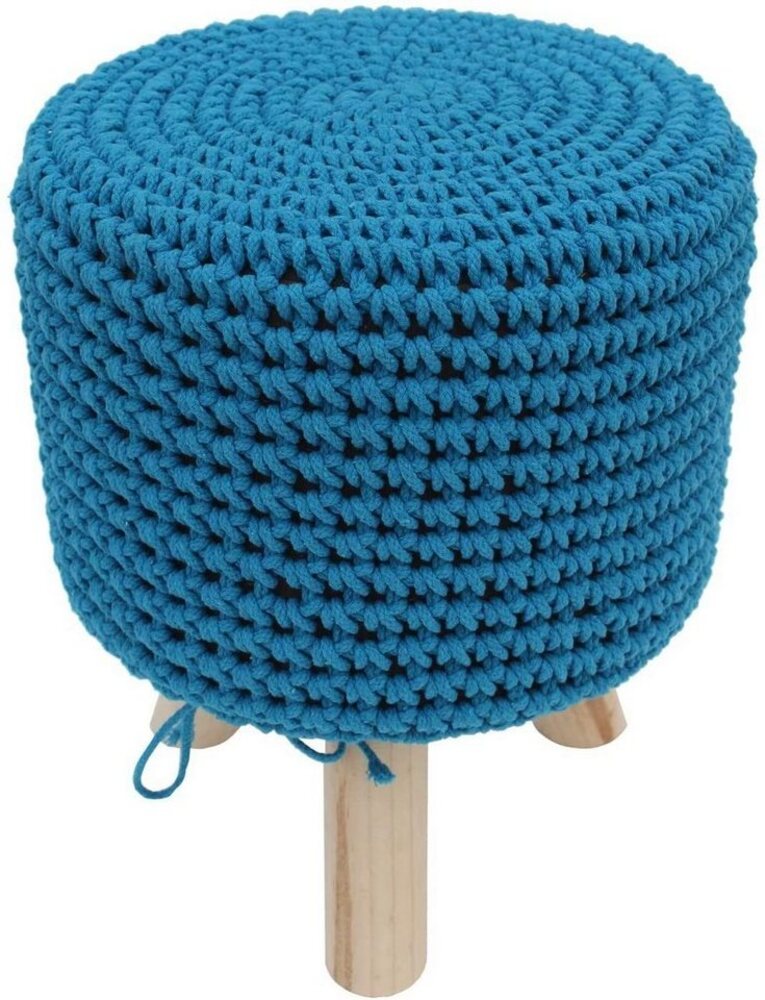 Melko Sitzhocker Sitzpouf Sitzhocker Stoff in Hellblau mit Holzfüßen Strickpolster (Stück), Stylisch und praktisch für Stube, Flur, Gäste- und Kinderzimmer Bild 1