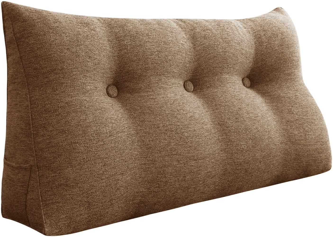 VERCART Großes Bettruhe Keilkissen, Lang Lesekissen, Dekoratives Kopfteilkissen, Dreieckiges Rückenkissen, Loungekissen für Tagesbett oder Couch, Leinenmischung Braun, 100CM Bild 1