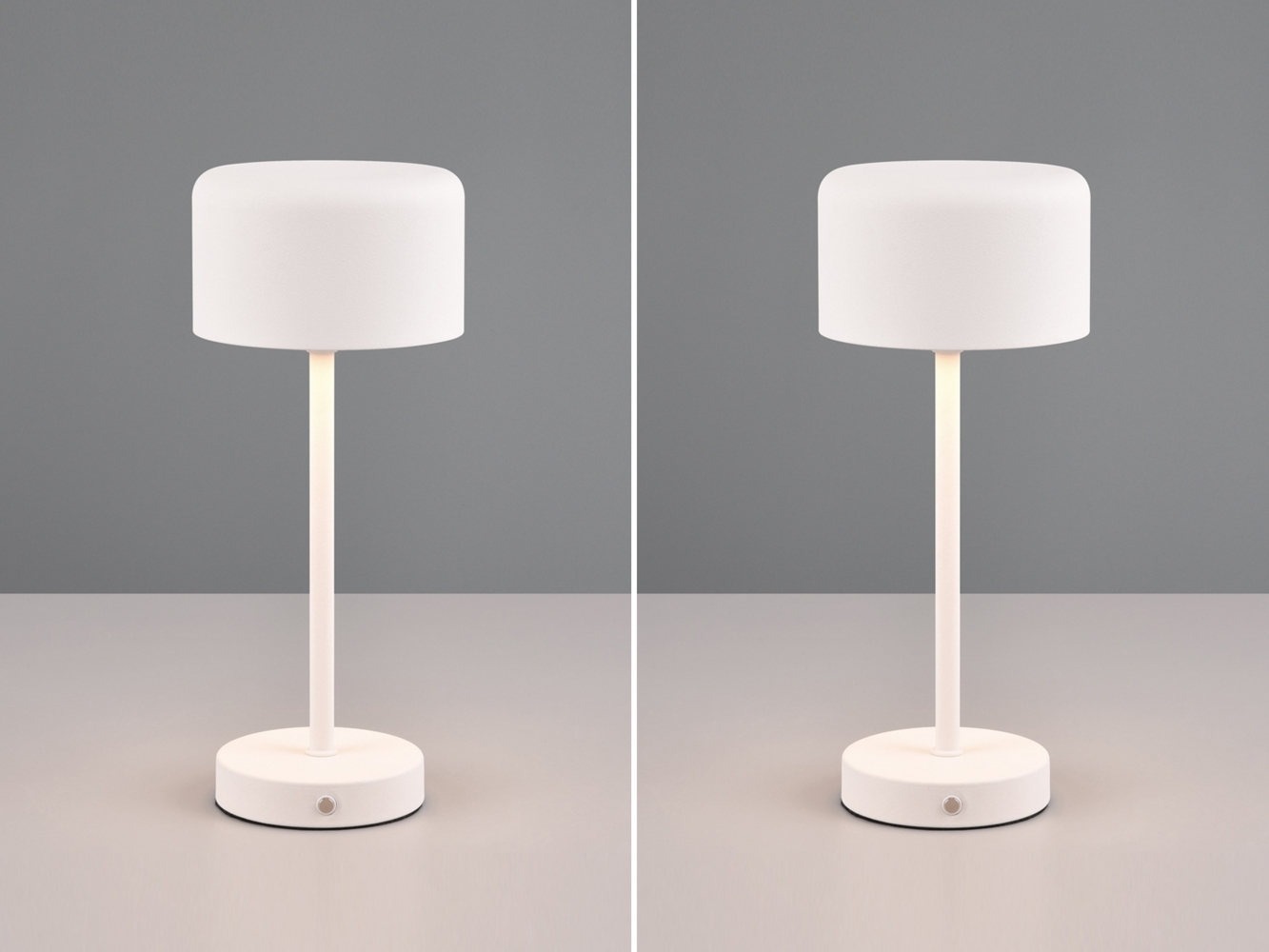 2er SET Akku Tischleuchten, per USB aufladbar, dimmbar, Weiß, Höhe 30cm Bild 1