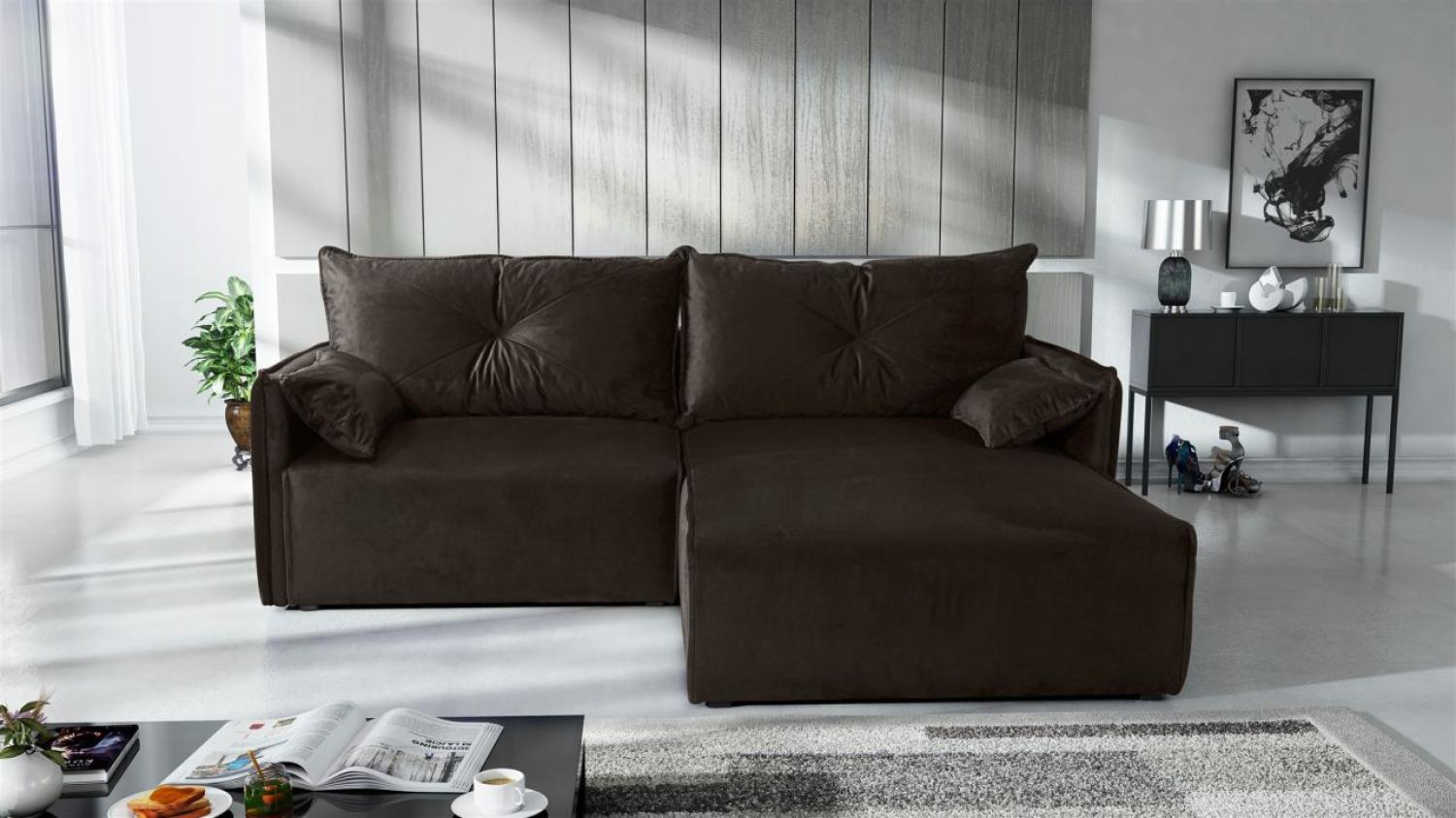 Ecksofa mit Schlaffunktion HUNTER XS in Stoff Royal Dunkelbraun Ottomane Rechts Bild 1