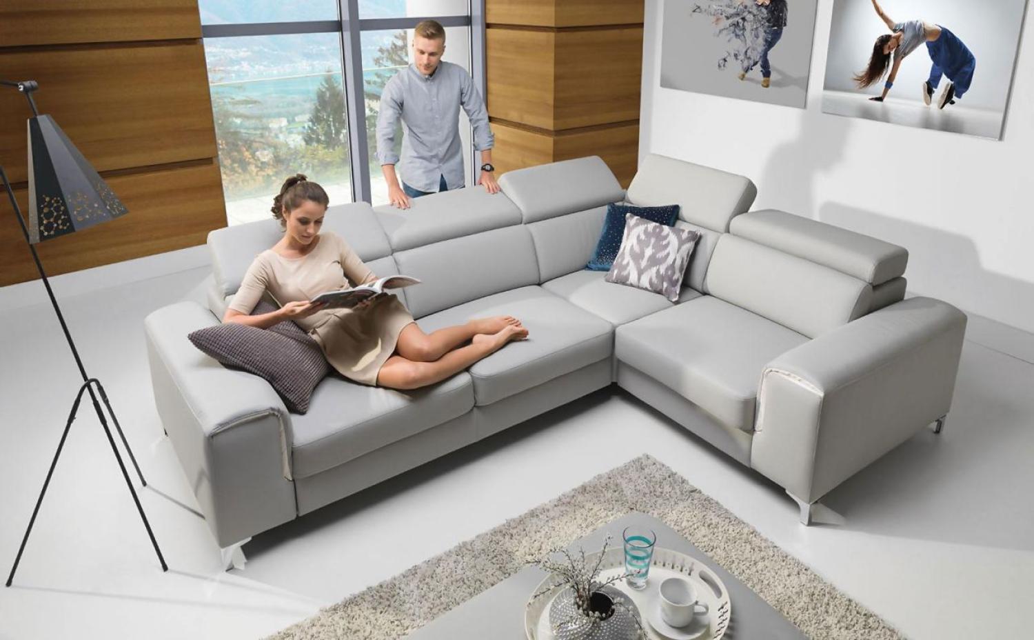 Ecksofa Sofa STELLA L mit Schlaffunktion Hellgrau Ottomane Rechts Bild 1