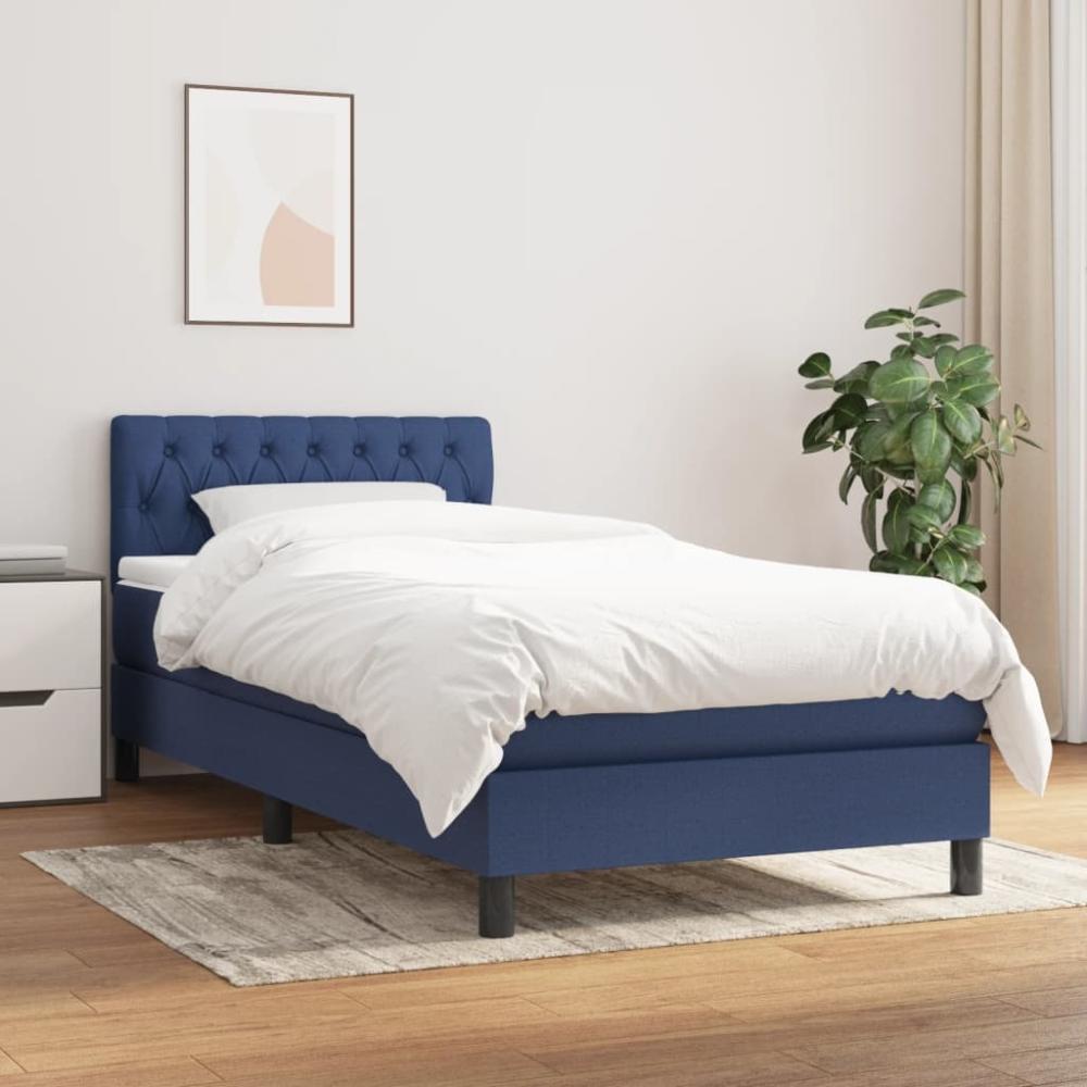 vidaXL Boxspringbett mit Matratze Blau 90x200 cm Stoff 3140271 Bild 1