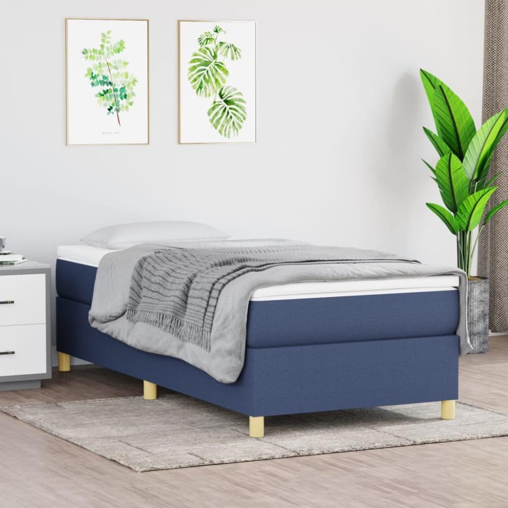 vidaXL Boxspringbett mit Matratze Blau 90x200 cm Stoff 3144496 Bild 1