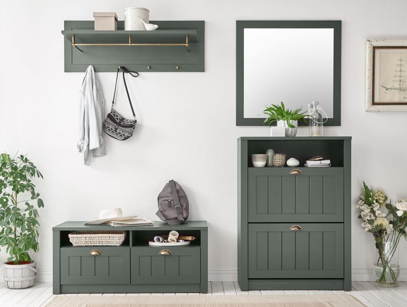 Ascot Garderobe Dielen Set Flurgarderobe 4-teilig 213cm grün Landhaus Bild 1
