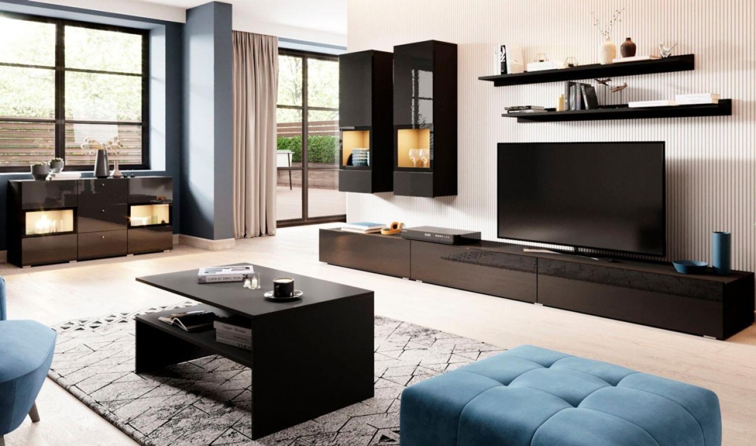 Wohnzimmer Set "Athens" Wohnwand 8-teilig schwarz Front Hochglanz Bild 1