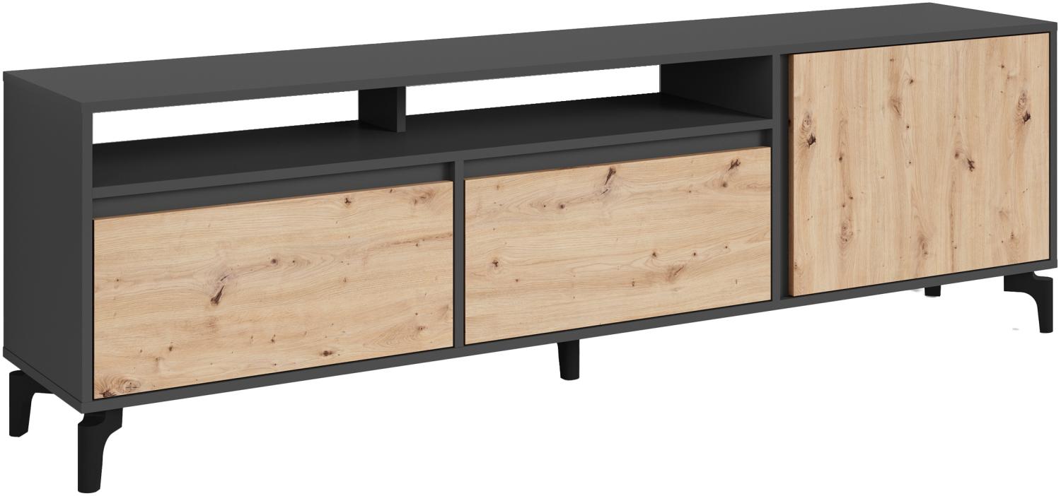 byLIVING TV-Board BLACKWOOD / Lowboard Anthrazit mit Absetzung in Artisan Eiche / Fernsehtisch mit 2 Klappen und 1 Tür / B 190, H 58, T 38 cm Bild 1