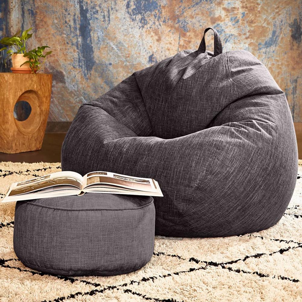 Green Bean© 2er Set Indoor XXL Sitzsack "Home Linen" + Hocker mit EPS-Perlen Füllung - Sitz-pouf Sitzkissen Sitzhocker Bean Bag Grün Bild 1