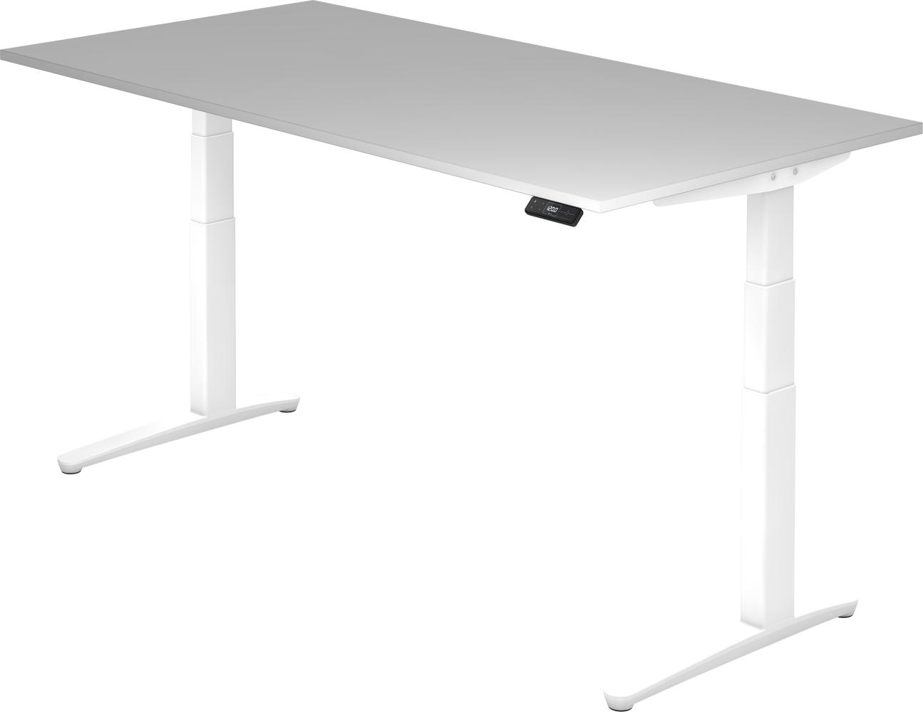 bümö elektrisch höhenverstellbarer Schreibtisch 200x100 cm mit Memory-Steuerung - Design Schreibtisch höhenverstellbar elektrisch, elektrischer Schreibtisch grau, Gestell weiß, XBHM2E-5-WW Bild 1