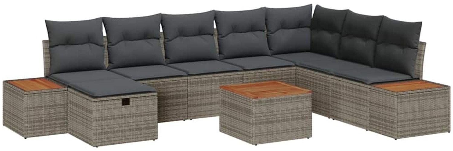 vidaXL Garten-Sofa-Set mit Kissen 9 pcs Grau Poly Rattan 3360993 Bild 1