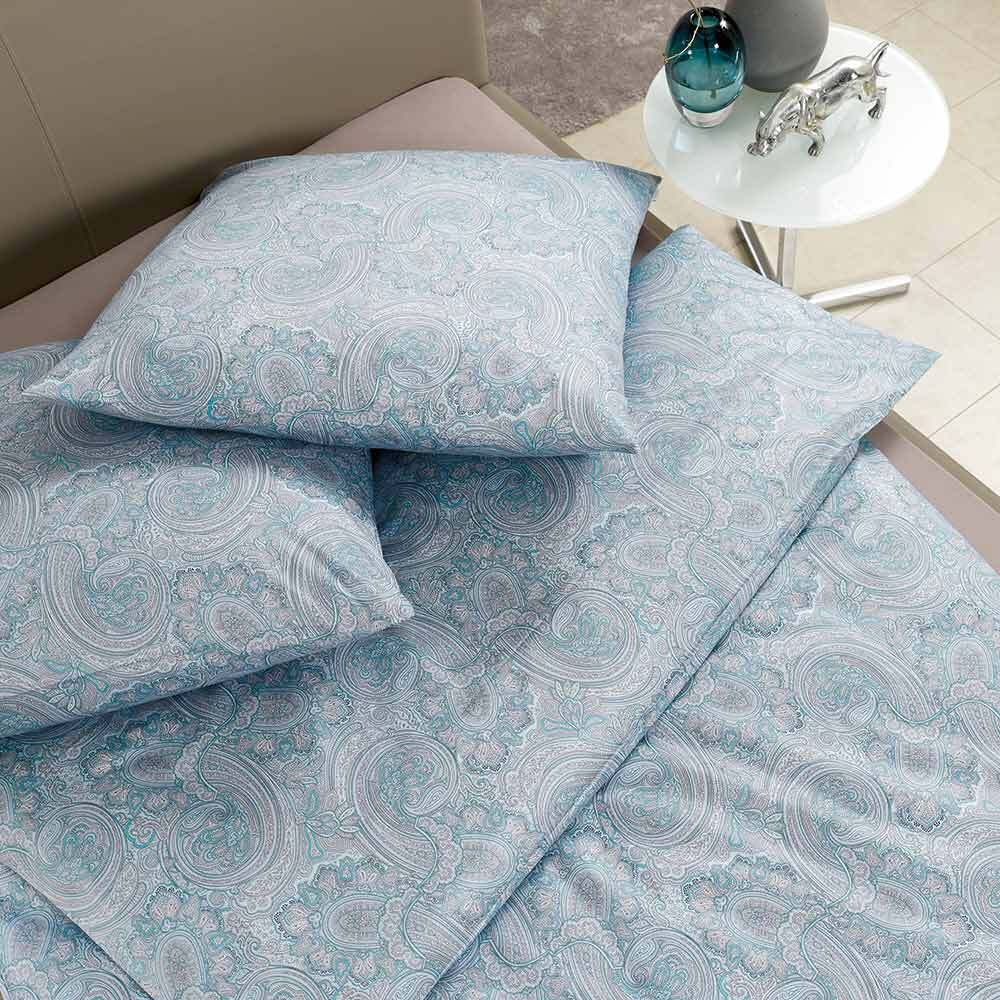 Estella Mako Jersey Bettwäsche 135x200 Ornamente Paisley azur blau 6022-640 Bild 1