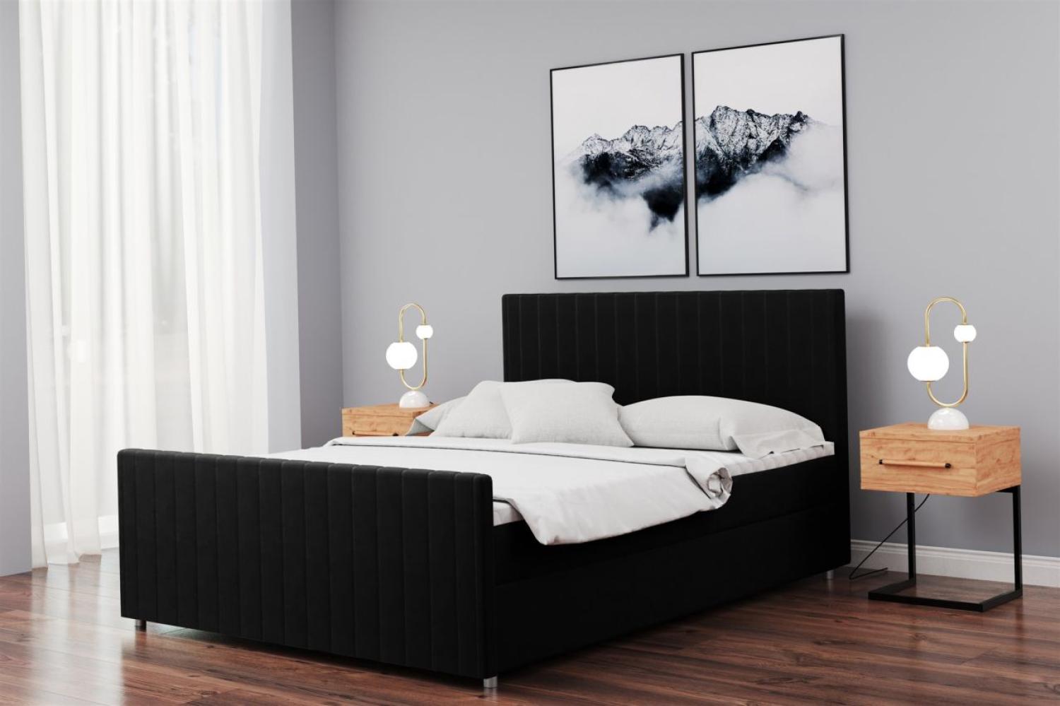 Boxspringbett Schlafzimmerbett ROSALIE 160x200cm in Stoff Matt Velvet Schwarz Bild 1