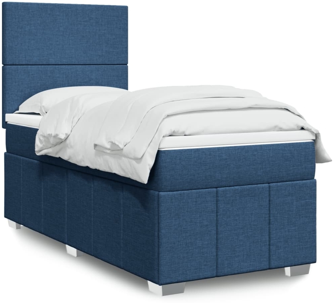 vidaXL Boxspringbett mit Matratze Blau 90x190 cm Stoff 3293822 Bild 1