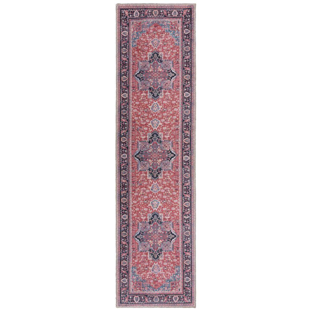 Kadima Design Maschinenwaschbarer Traditioneller Vintage-Teppich aus recycelten Fasern, rutschfest - "Hald". Farbe: Rot, 60x230 cm Bild 1