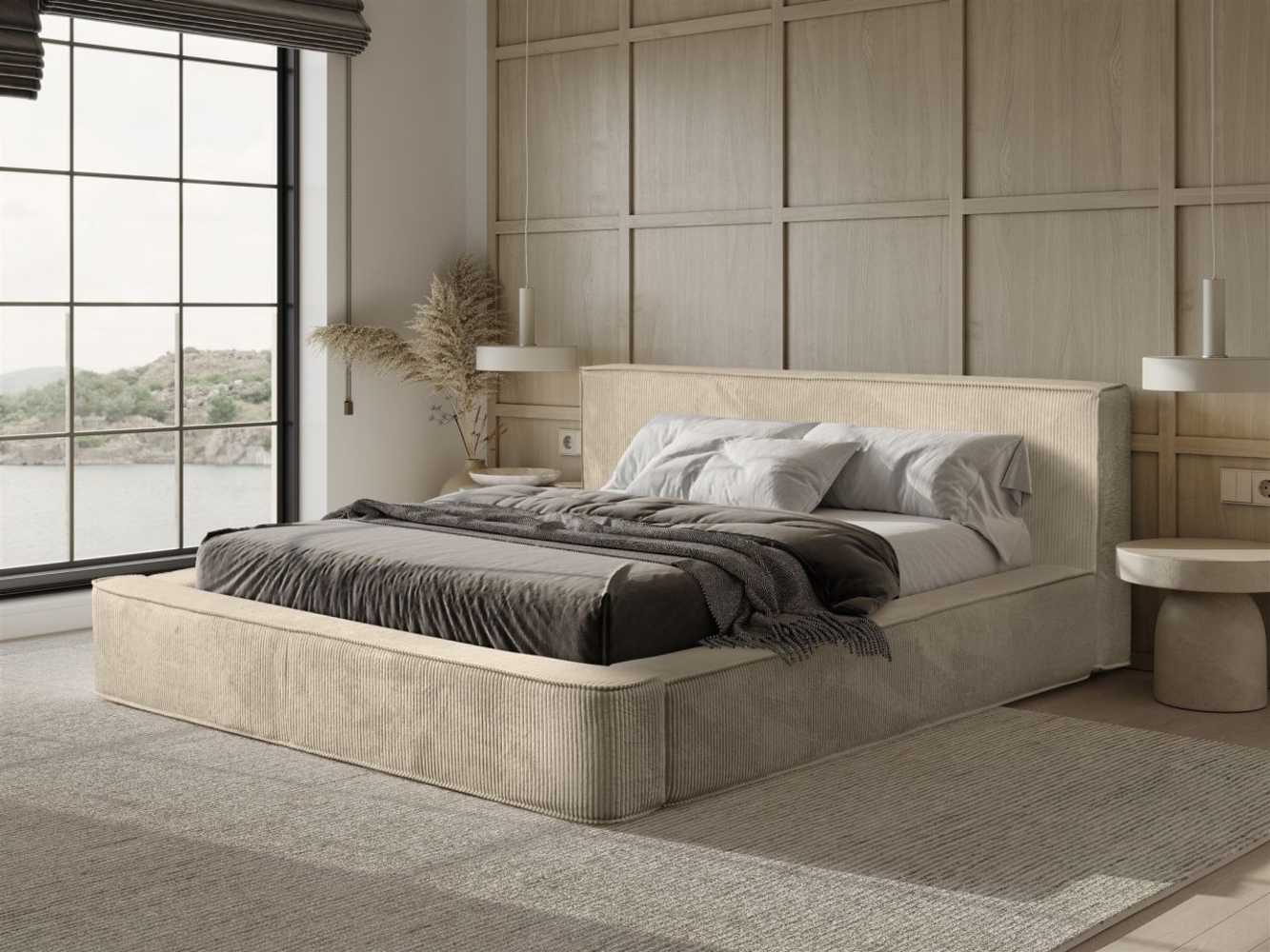 Polsterbett Doppelbett MODESTO 140x200cm in Stoff Lincoln Beige Bild 1