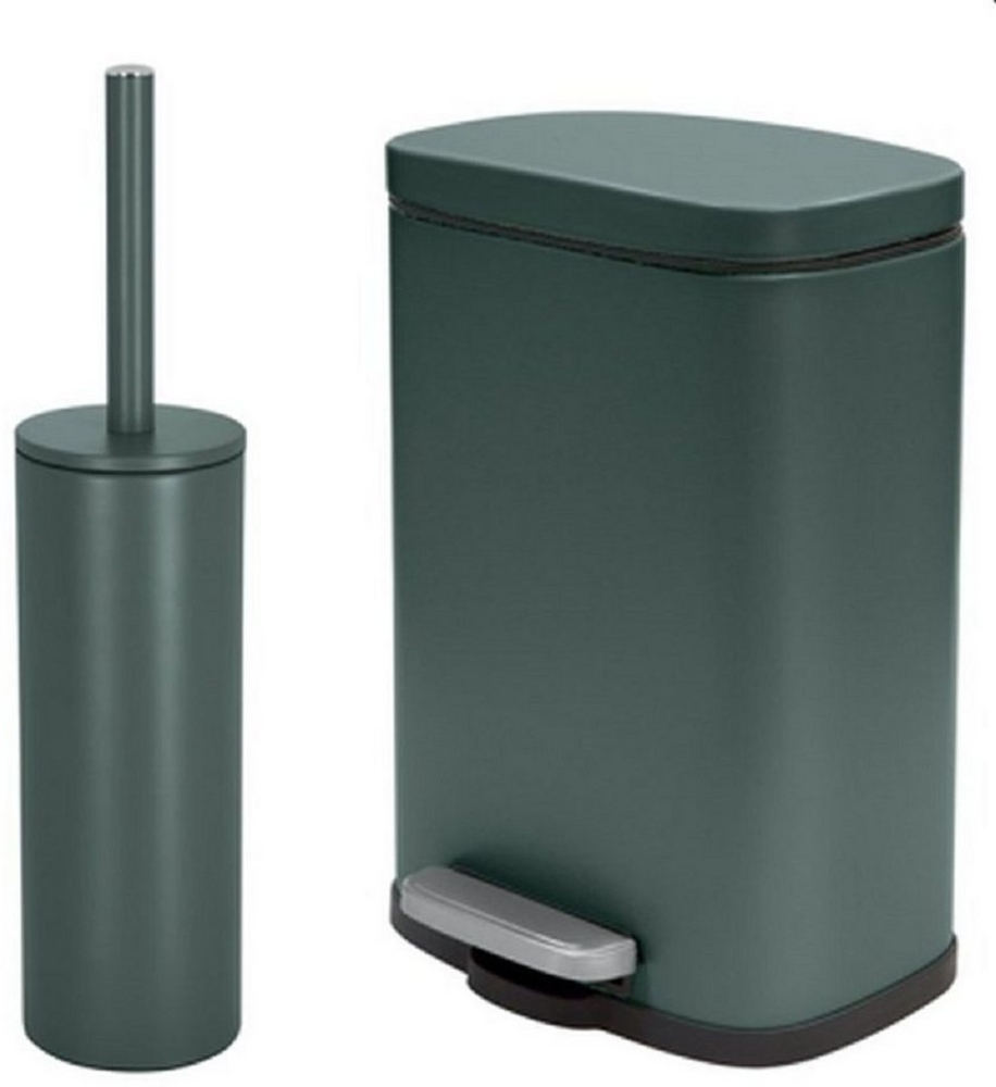 spirella Badaccessoires-Sets AKIRA, Badezimmer Zubehör-Set, 2-tlg, bestehend aus Kosmetikeimer 5L Treteimer mit SoftClose Absenkautomatik und WC Garnitur mit hygienischem Innenbehälter und Deckel, Stahl matt-satiniert, angesagte Trendfarben, dunkelgrün... Bild 1