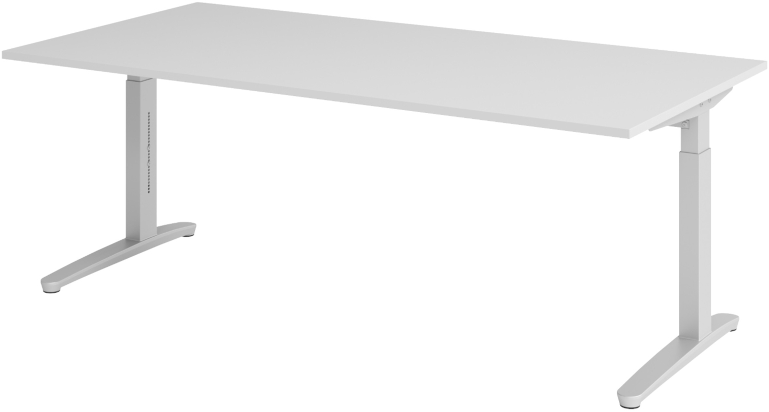 bümö manuell höhenverstellbarer Schreibtisch 200x100 in grau, Gestell in silber - PC Tisch höhenverstellbar & groß, höhenverstellbarer Tisch Büro, großer Computertisch verstellbar, X2E-5-SS Bild 1