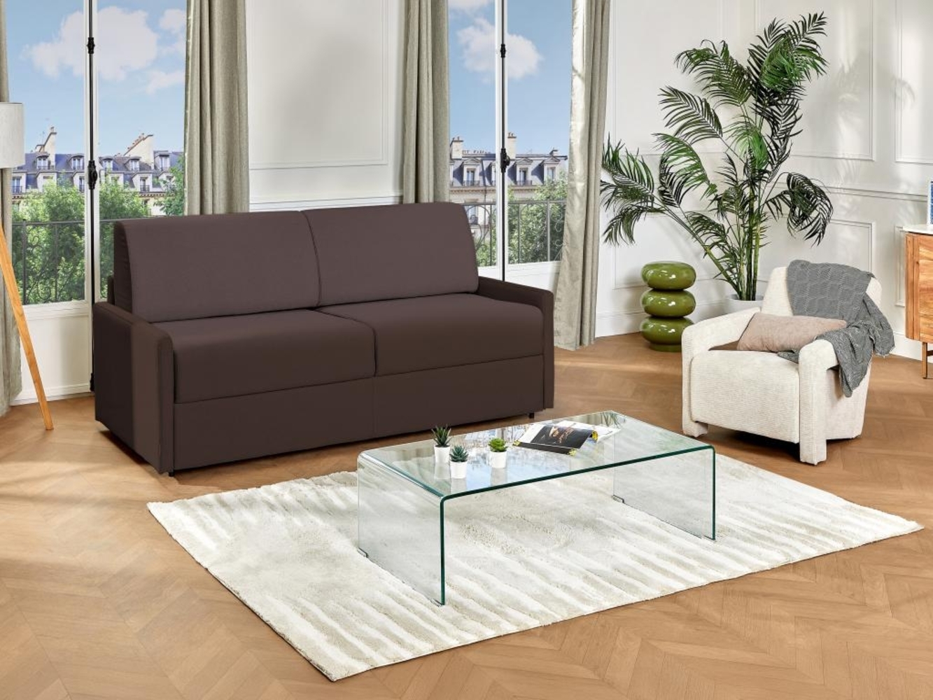 Schlafsofa 2-Sitzer CALIFE - Stoff - Braun - Liegefläche: 120 cm - Matratzenhöhe: 22 cm Bild 1