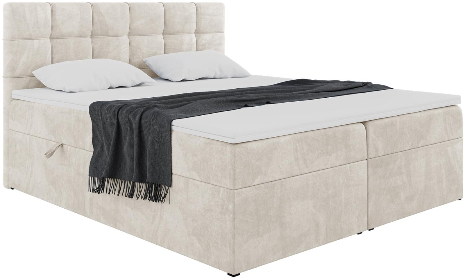 MEBLINI Boxspringbett TAPO 1 180x200 cm mit Bettkasten - H3/Creme Samt Polsterbett - Doppelbett mit Topper & Taschenfederkern-Matratze Bild 1